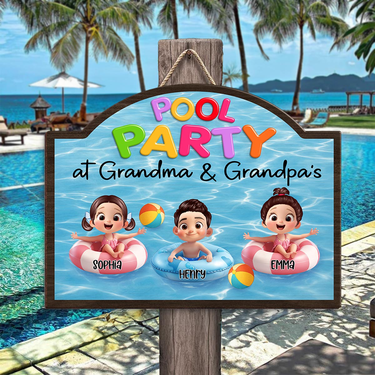 Pool Party At Grandma Grandpa Personalized Wood Sign