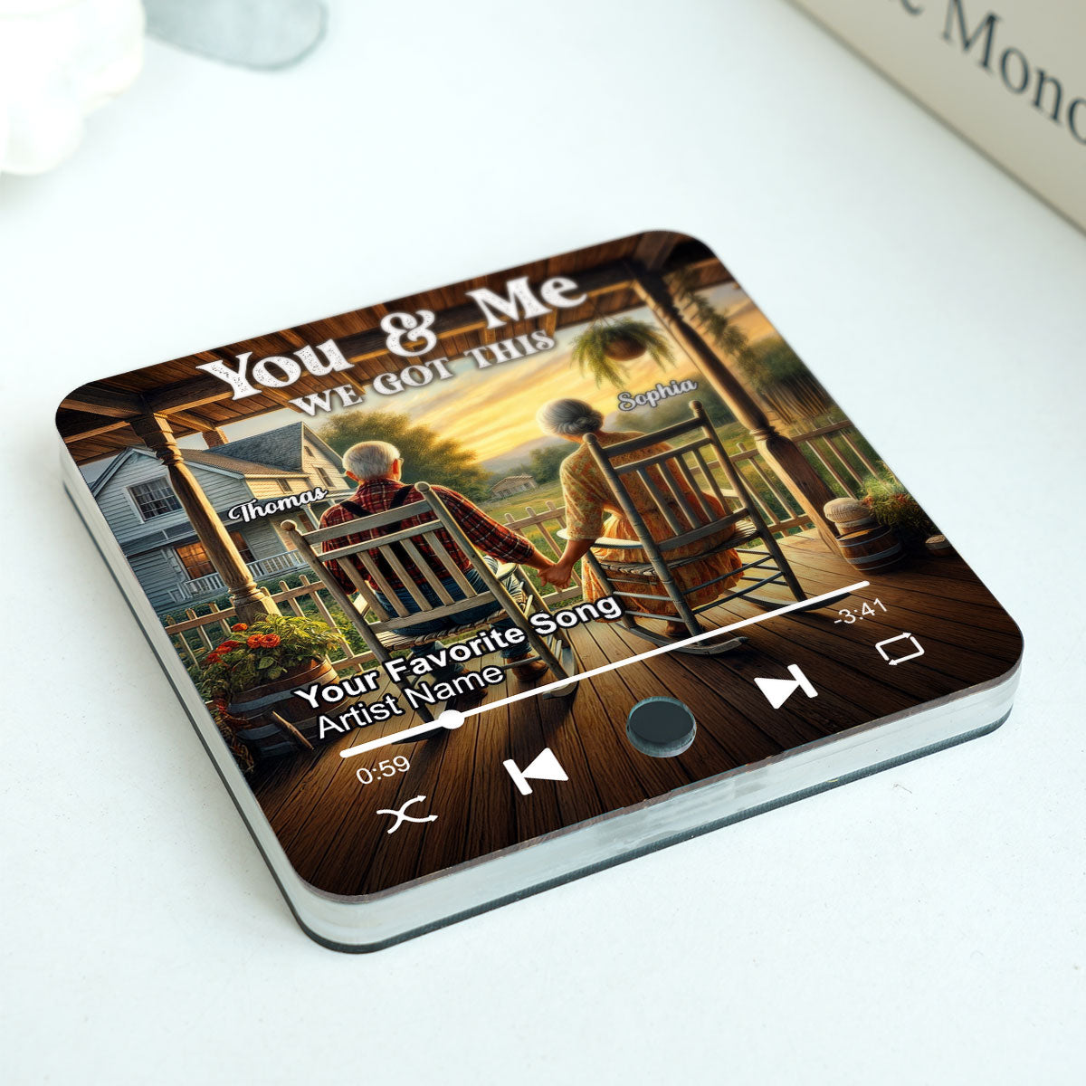 Old Couple Sitting On The Porch Personalized Music Fridge Magnet, Heartfelt Gift For Couple, For Him, For Her, Boyfriend, Girlfriend, Husband, Wife