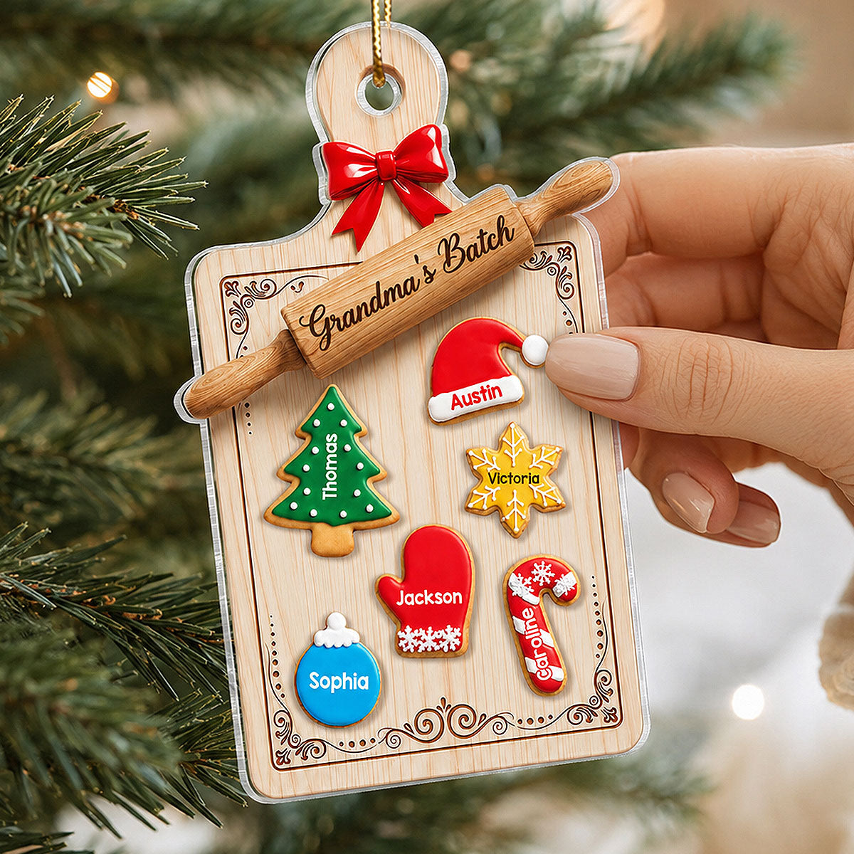 Grandma’s Batch Baking Board - Personalized Acrylic Ornament, Cookies with Names, Christmas Tree Decoration, Gift for Grandma, Mom