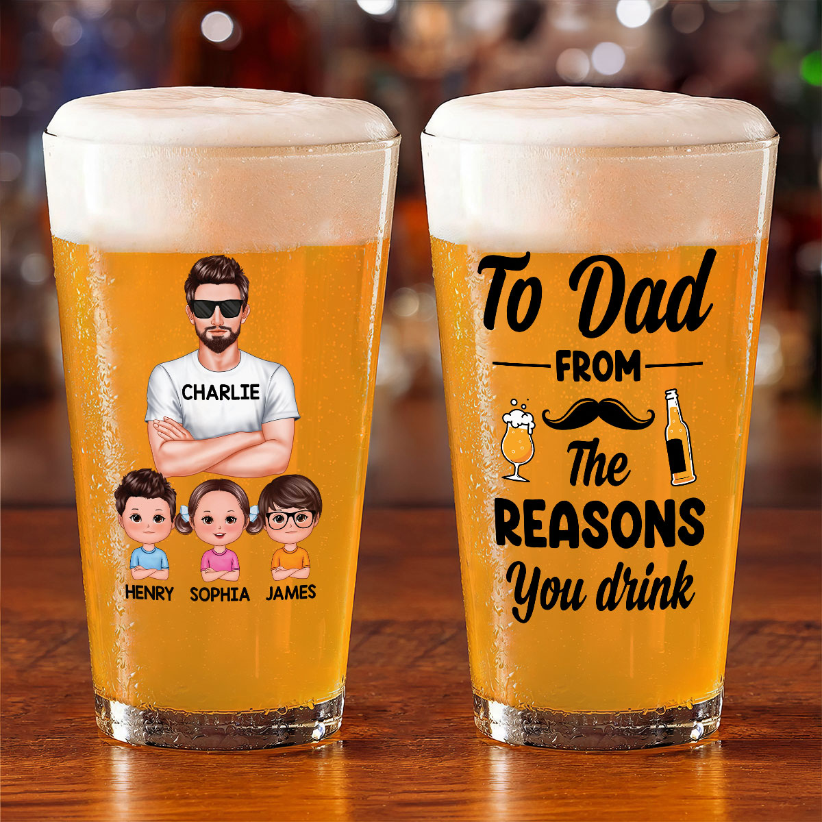 To Dad From The Reasons You Drink Personalized Beer Glass, Funny Birthday Gift For Dad