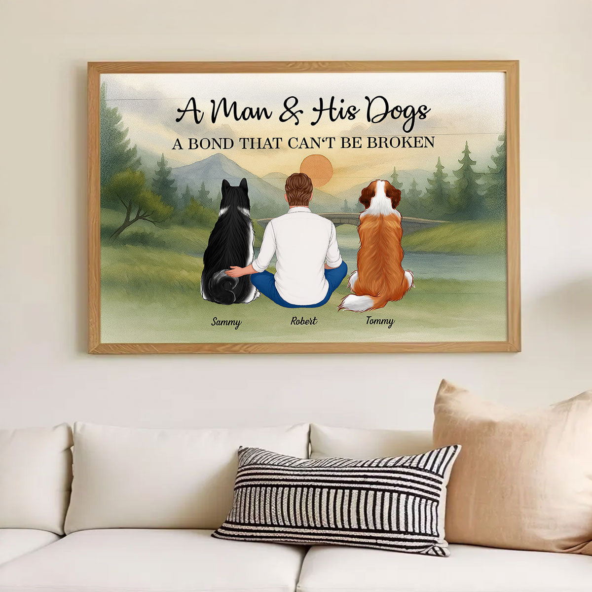 Retro Mountain A Man A Girl And His Dog A Bond That Can't Be Broken Personalized Poster, Gift for Dog Dad, Dog Mom