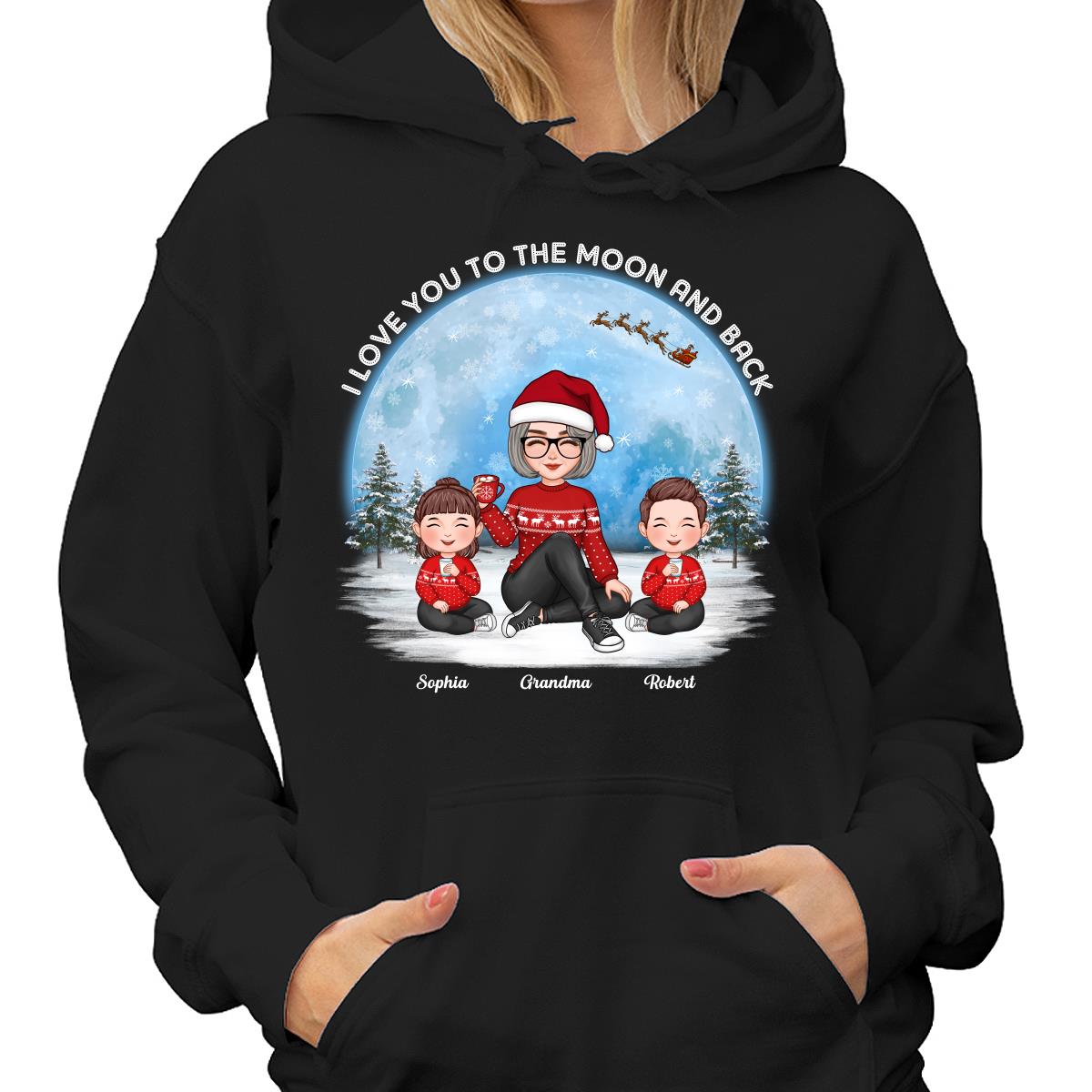 Love To The Moon And Back Cute Grandma Grandkids Sitting Under Moon Personalized Shirt
