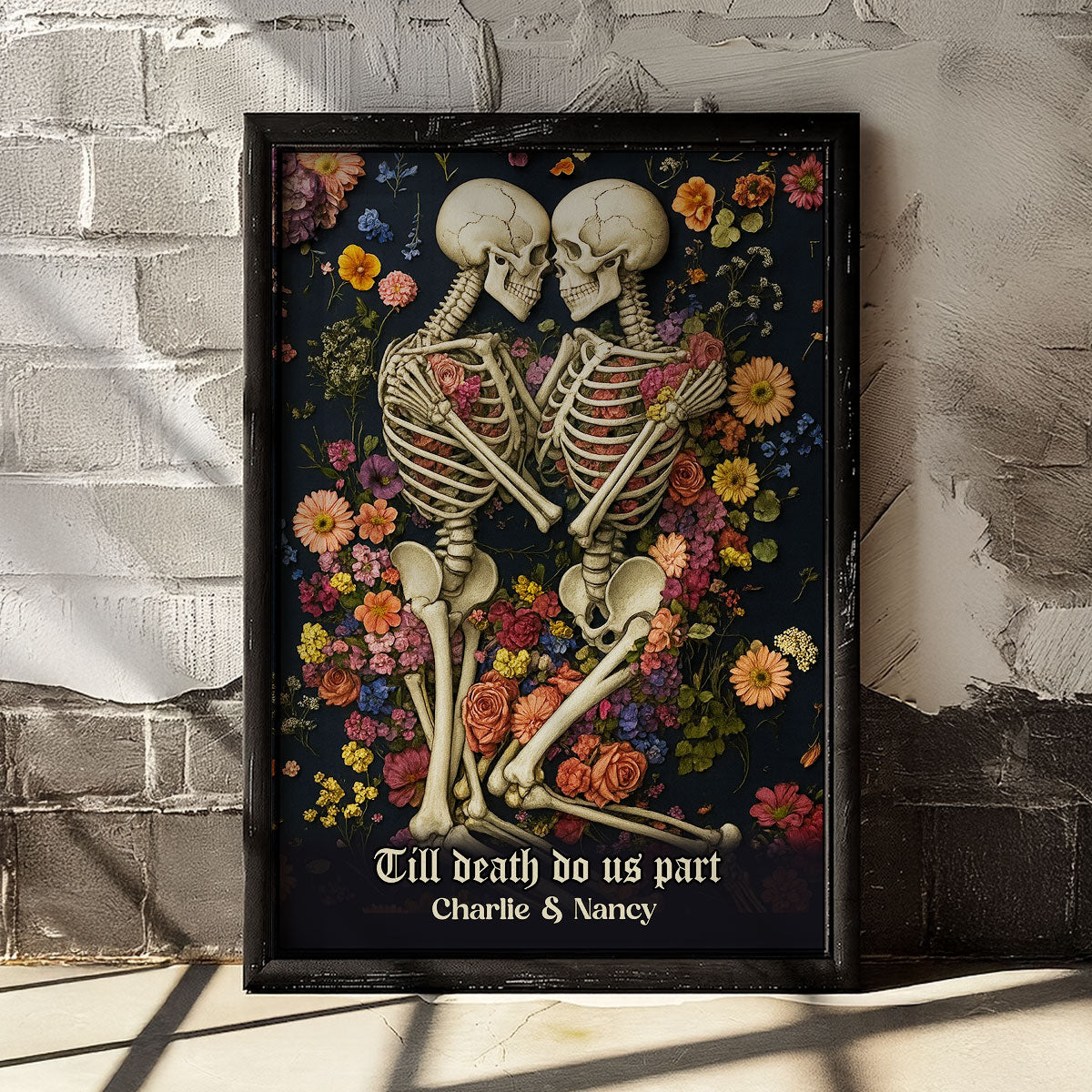 Till Death Do Us Part Romantic Skeleton Personalized Poster, Gothic Art Halloween Decor, Gift for him, Gift for her