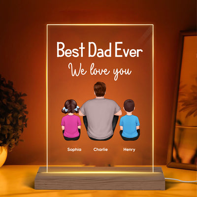 Simple Best Dad Grandpa Ever Back View Man And Kids Dogs Cats Sitting Personalized Personalized Rectangle Acrylic Plaque LED Night Light