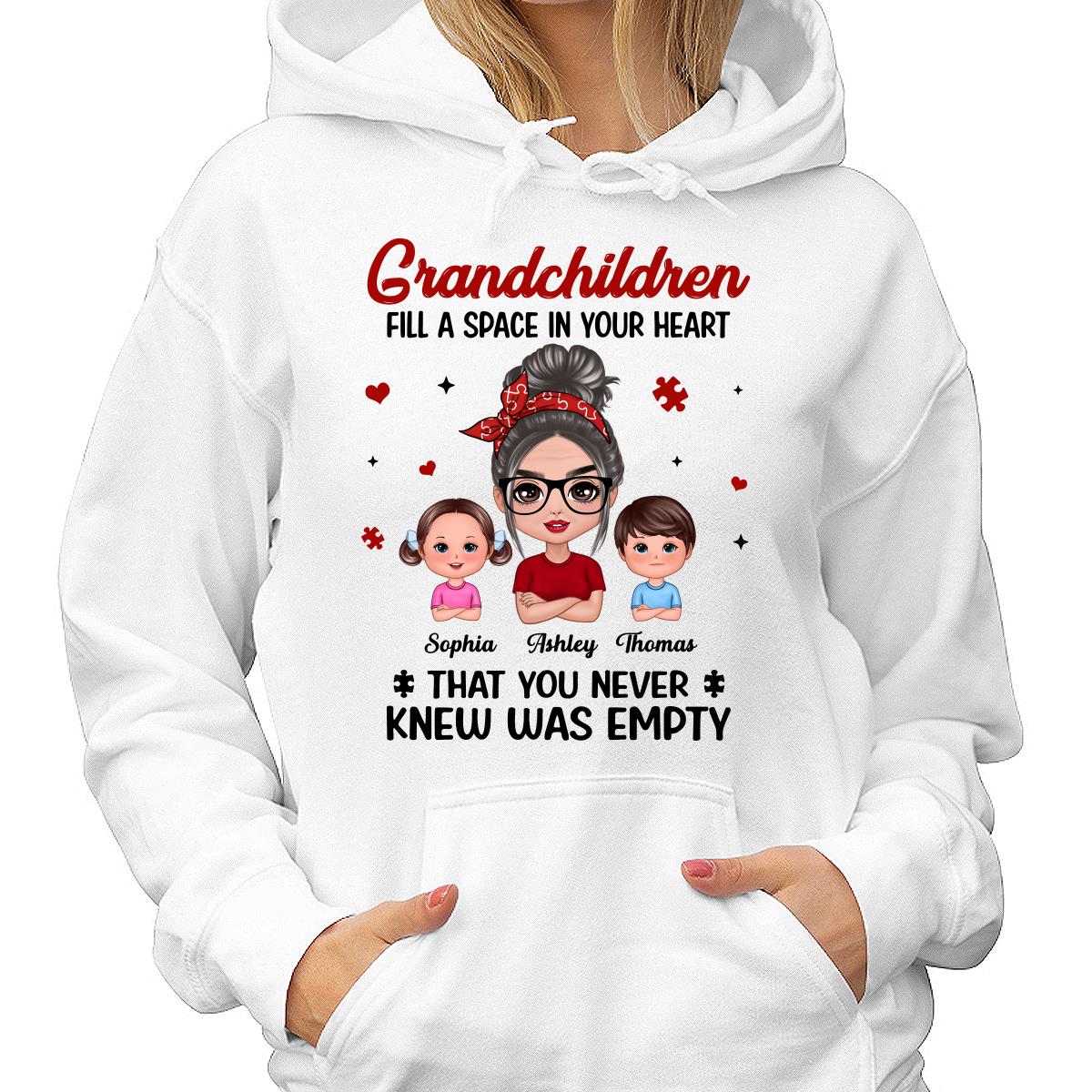 Grandchildren Fill Spaces In Grandma Heart Doll Grandma And Grandkids Personalized Shirt