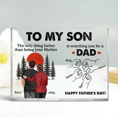 Retro Vintage Sunset To My Son Watching You Be A Dad - Personalized Acrylic Block Plaque - Father's Day Gift For Son