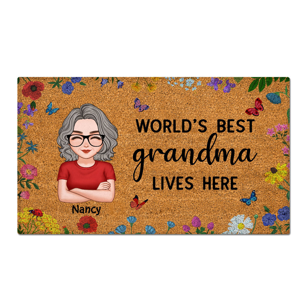 World‘s Best Grandma Grandparents Live Here Flowers Personalized Doormat