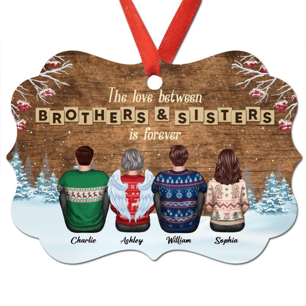 Christmas Love Between Brothers & Sisters Personalized Aluminum Ornament