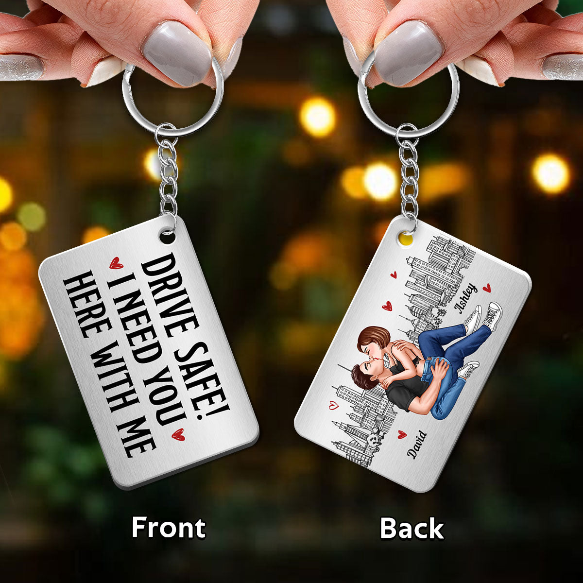 Sexy Kissing Couple Outline Sketch Background Personalized Metal Keychain