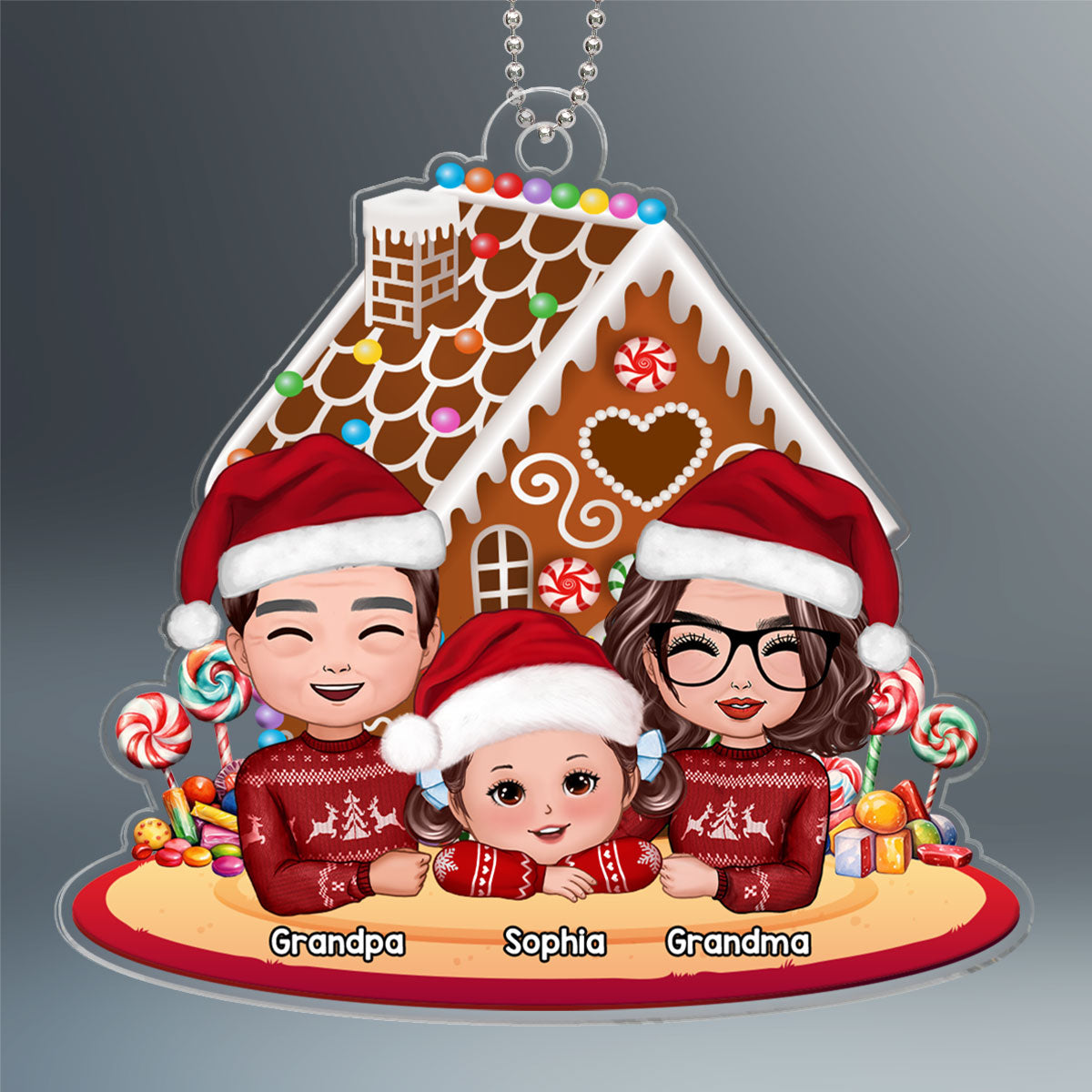 Grandma Grandpa Grandkid Gingerbread House Christmas Personalized Acrylic Ornament