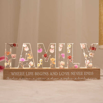 Family Whole Lot Of Love Birth Month Flower Personalized LED Night Light, Christmas Gift For Family, For Husband, Wife, Dad, Mom