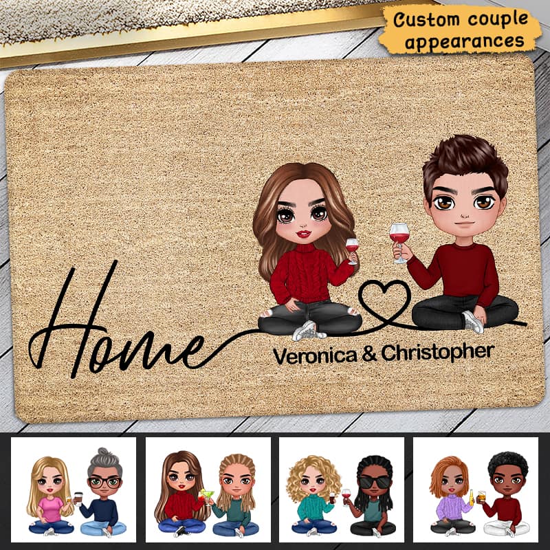 Home Sweet Home Couple Sitting Personalized Doormat