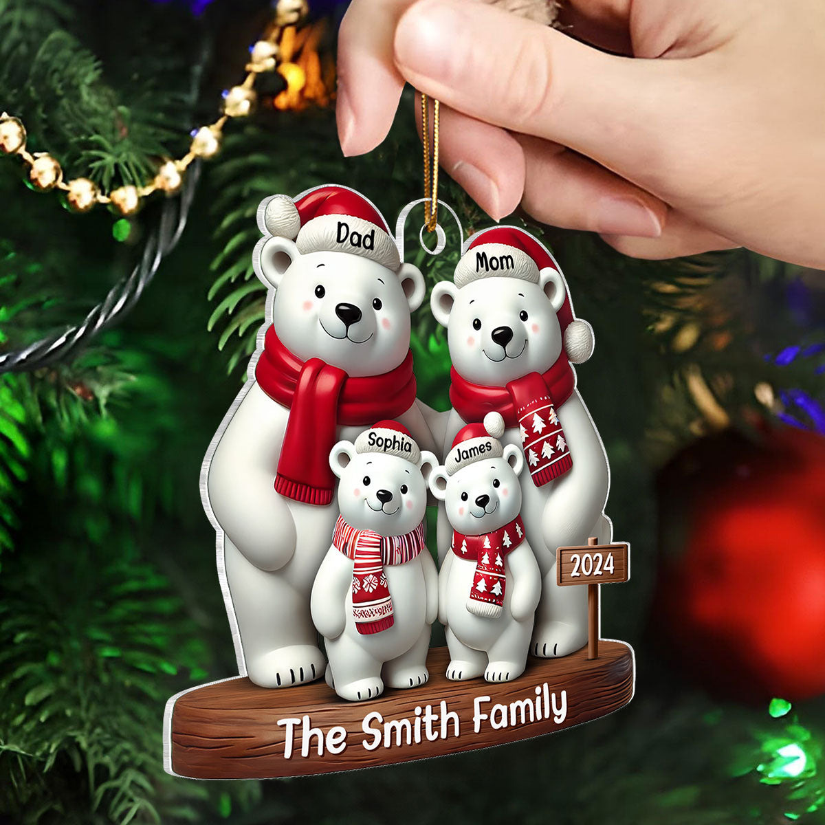 Polar Bears Christmas Family Personalized Acrylic Ornament