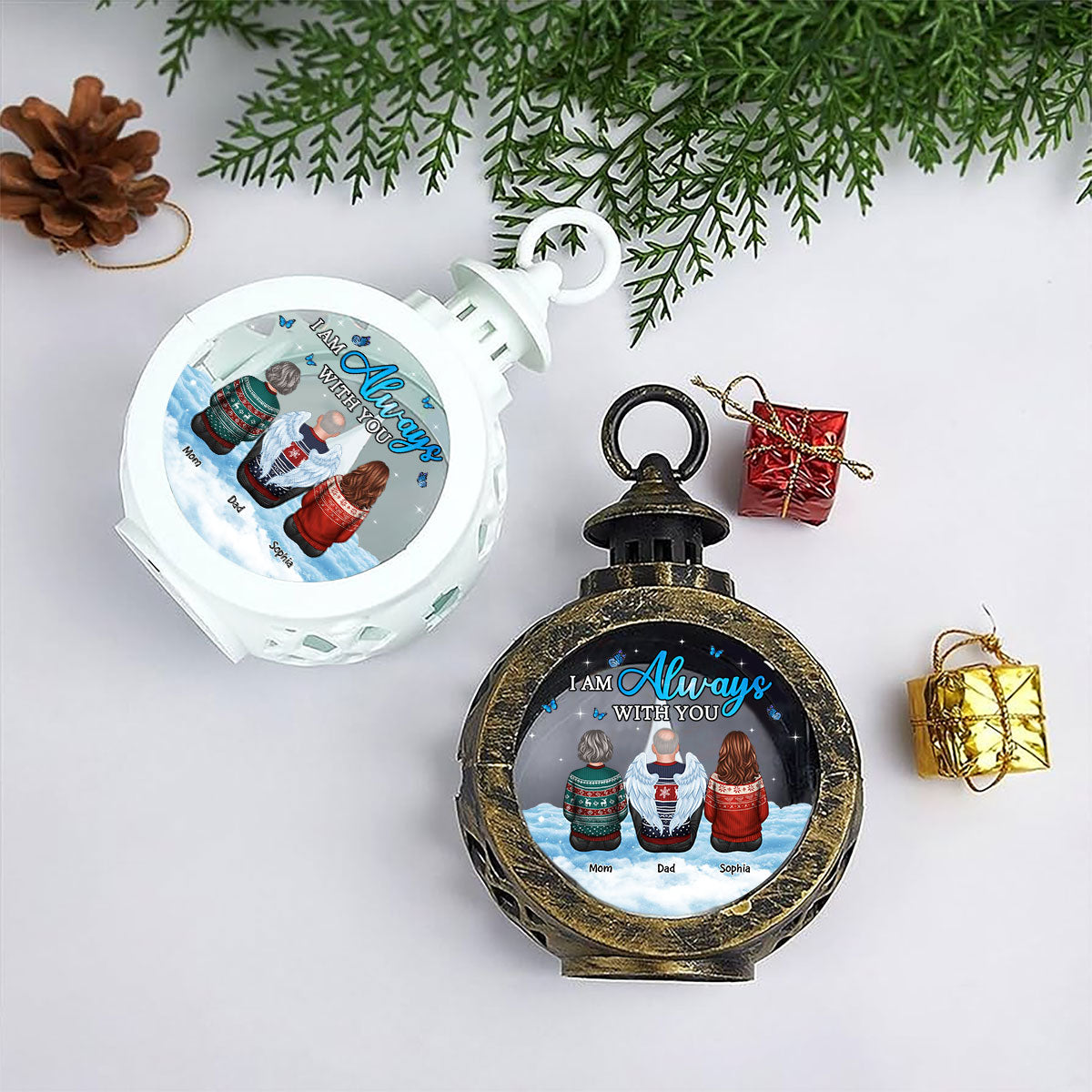 Always With You Sky Family Members Grandma Grandpa Dad Mom Kids Dogs Cats Christmas Personalized Lantern Ornament, Memorial Remembrance Gift