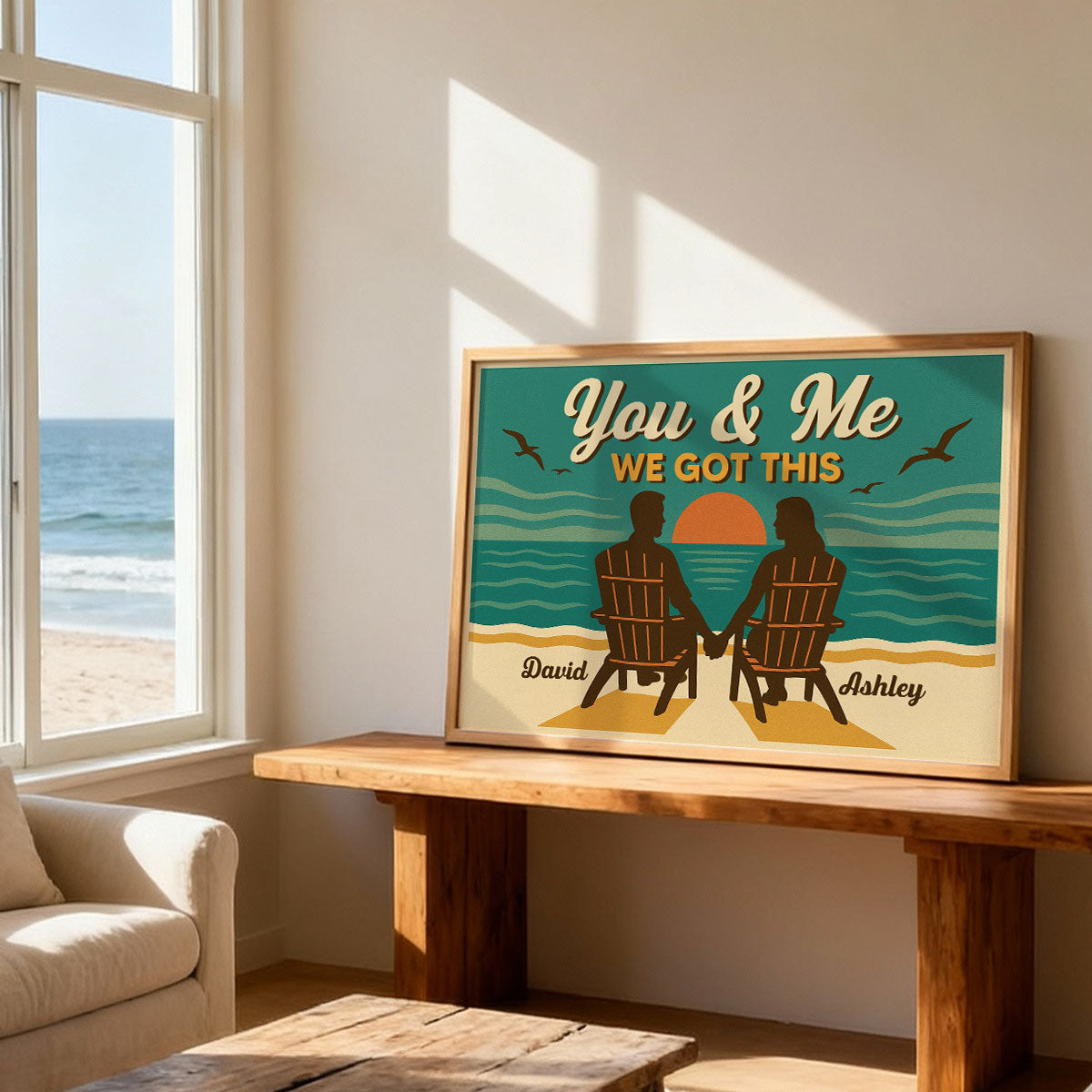 Eternal Love Couple Beach Landscape Retro Vintage Style - Personalized Poster