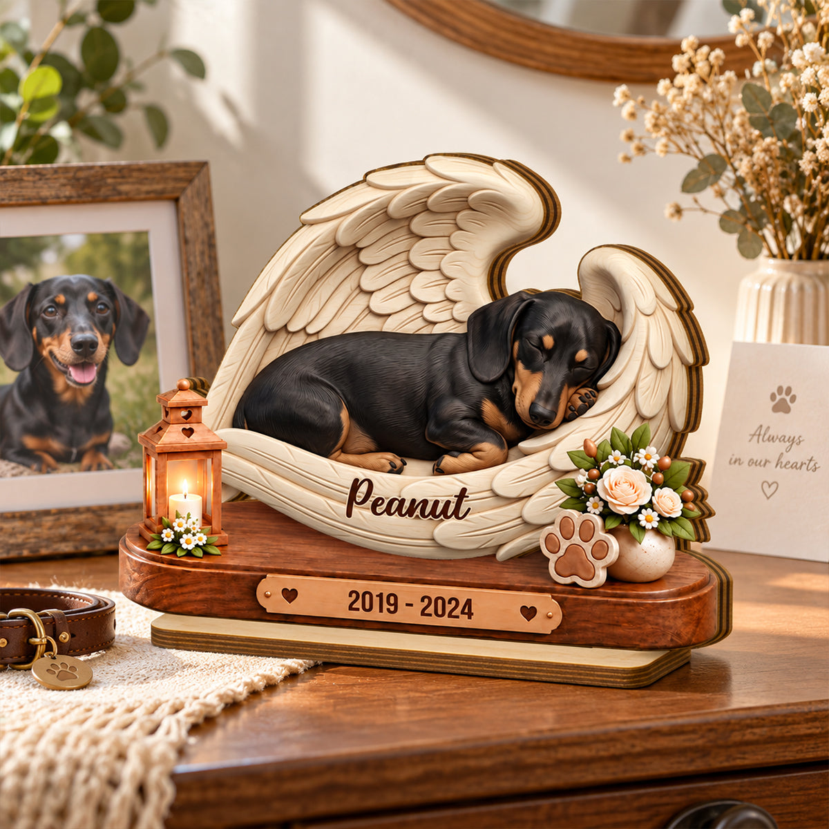 Custom Dog Cat Angel Wing Memorial from Photo - Personalized 2-Layered Wooden Plaque - Heartfelt Sympathy Keepsake for Dog Cat Lovers