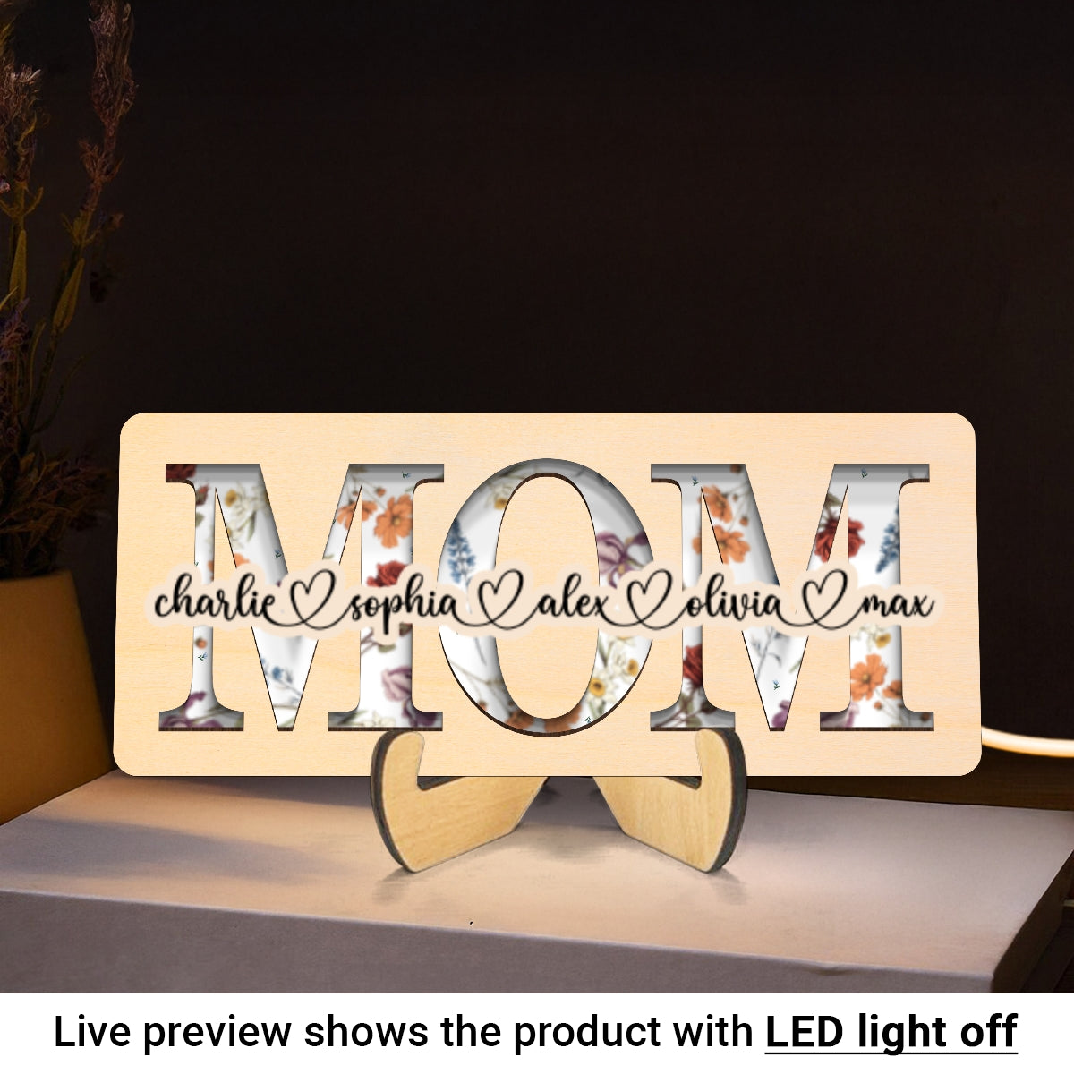 Personalized Mom Birth Month Flowers, Gift for Mom, Mom 2-Layer Wooden Plaque With LED, Mom Gifts from Kids