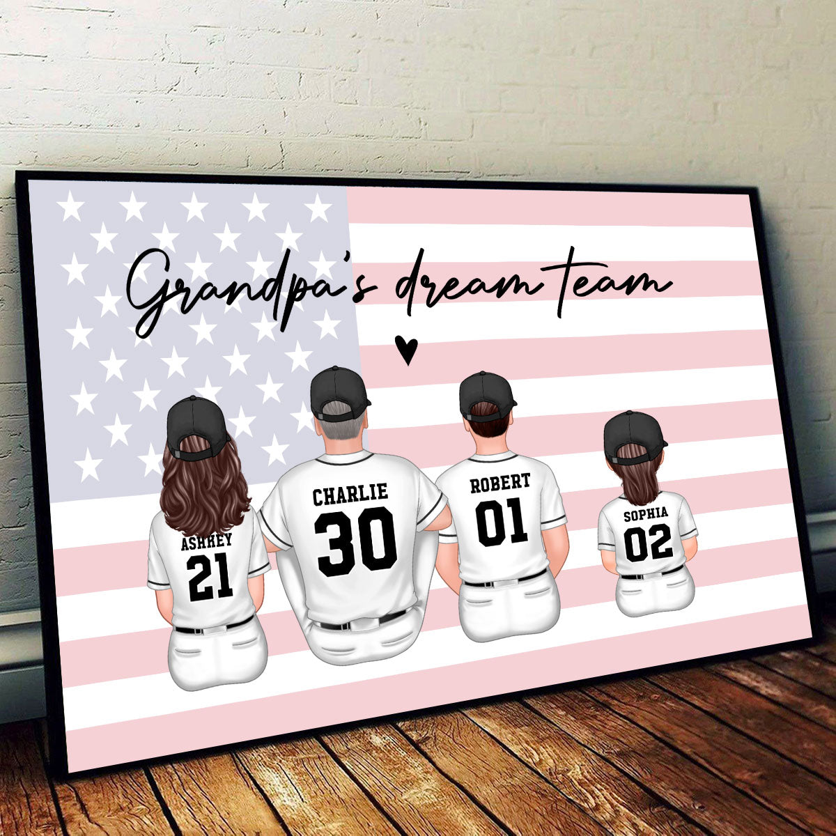 Grandpa's Team Baseball Family Sitting Personalized Poster, Father's Day Gift For Grandpa, Dad, Husband