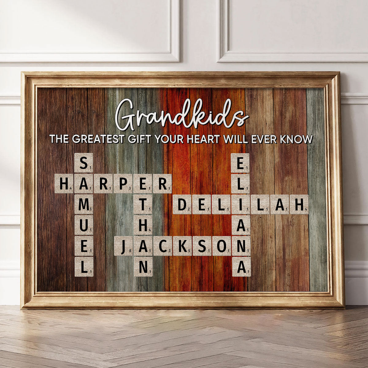 Grandkids Make Life More Grand Colorful Palette Crossword Puzzle Art Personalized Poster | Heartfelt Gift For Grandparents, Grandma, Grandpa | Home Decor for Grandparents' House