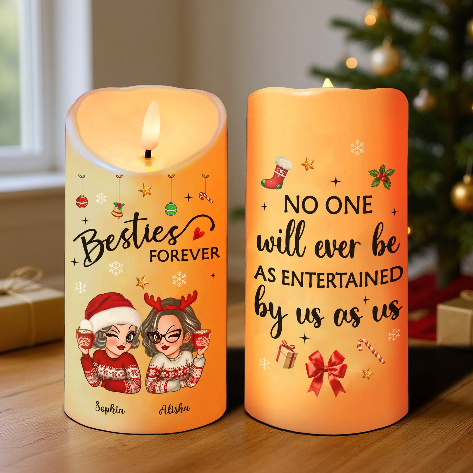 Christmas Besties It Takes A Long Time To Grow Old Friends Personalized LED Candle