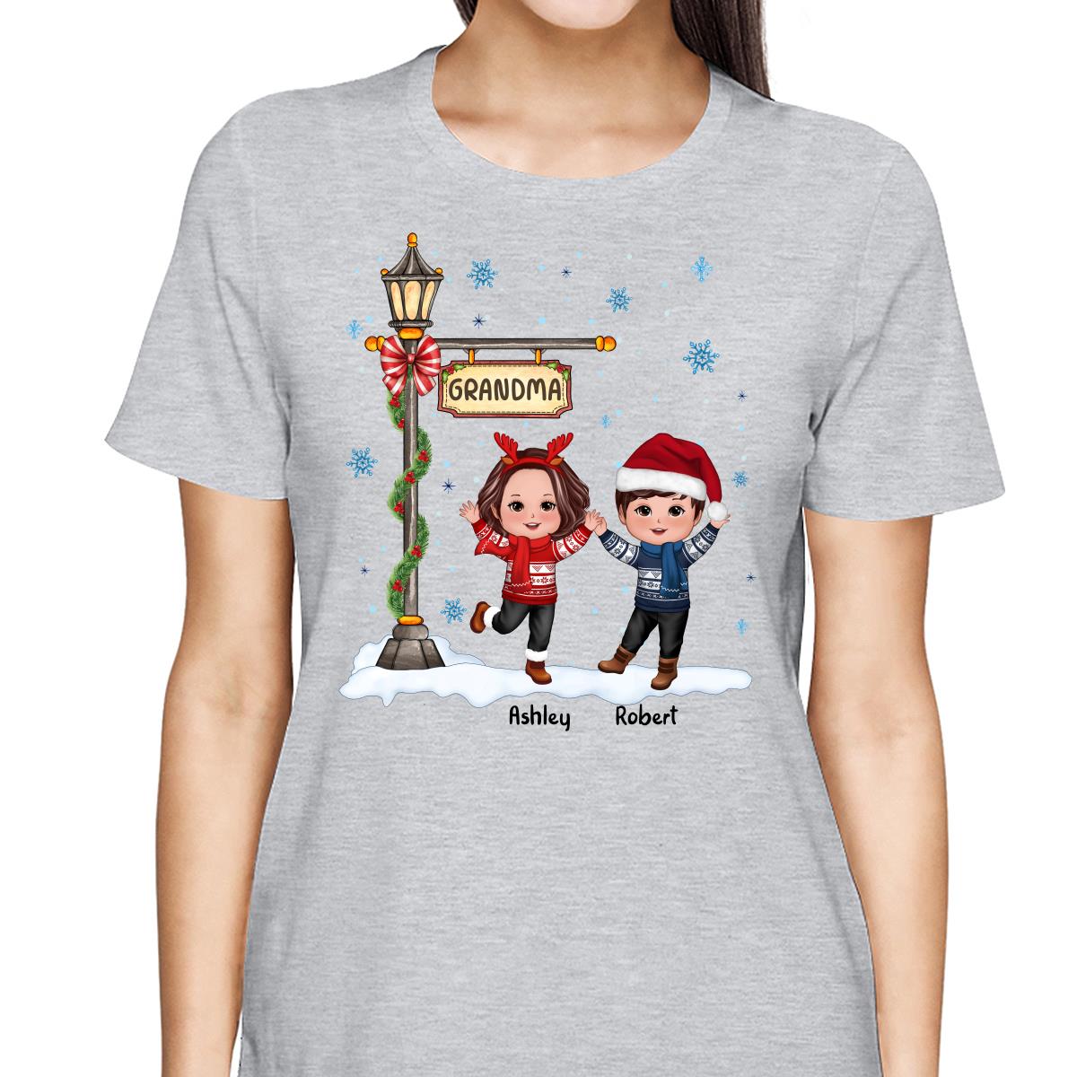 Happy Christmas Doll Kids Under Lamp Post Personalized Shirt