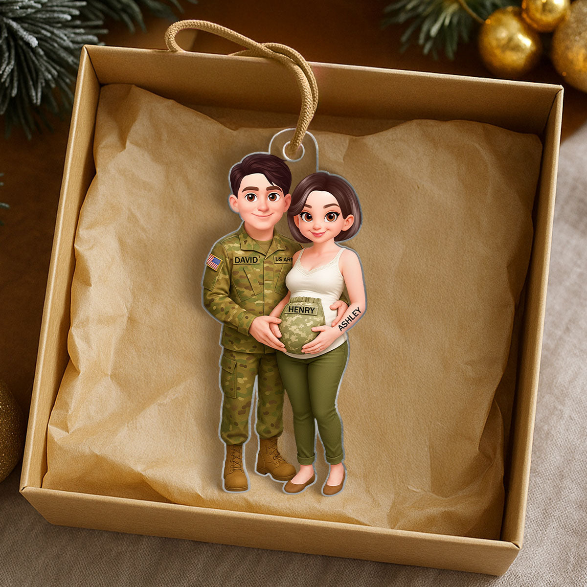 Expecting Army Parents - Personalized Acrylic Ornament - Special Gift for Expecting Parents, for Him, for Her