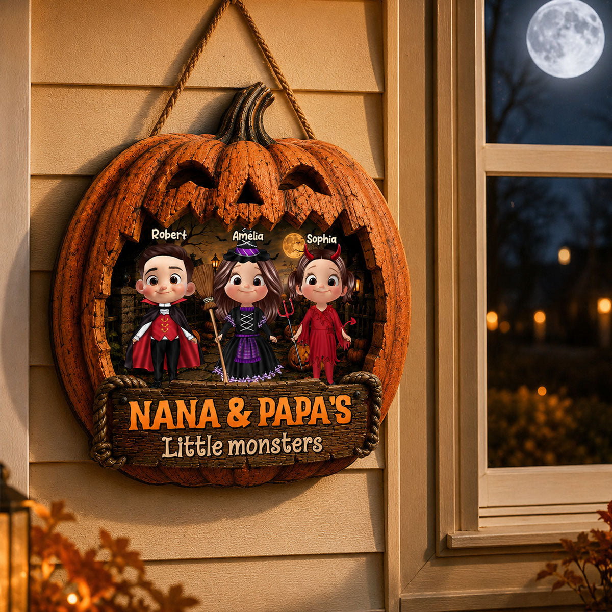 Grandpa & Grandma's Little Monsters - Personalized Wood Sign - Halloween Decor For Grandparents