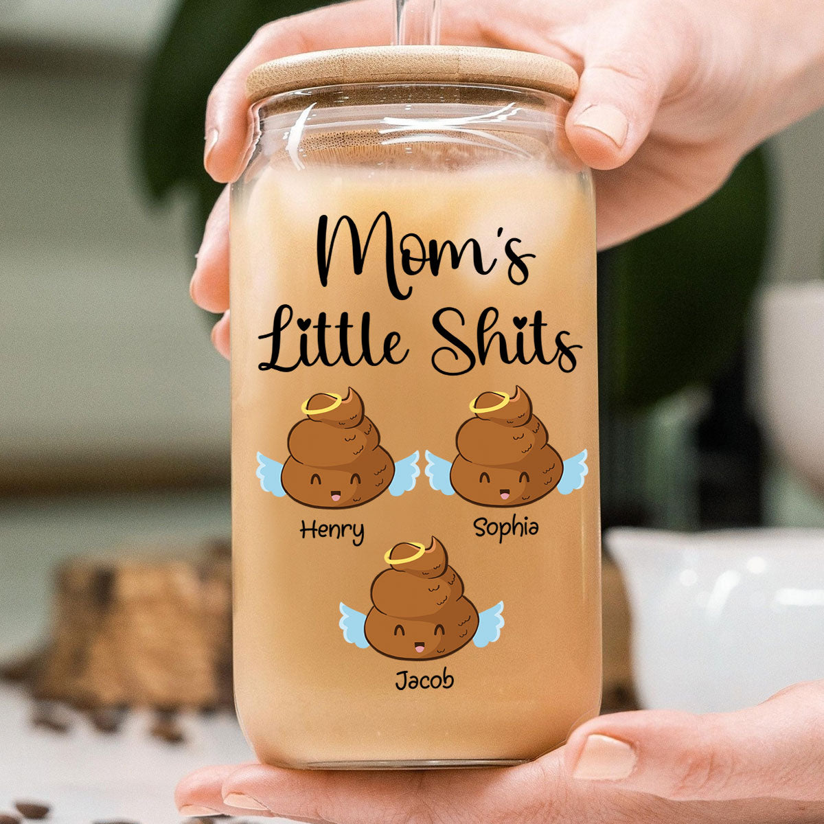 Mom Grandma Dad Grandpa Little Angels Personalized Clear Glass Can