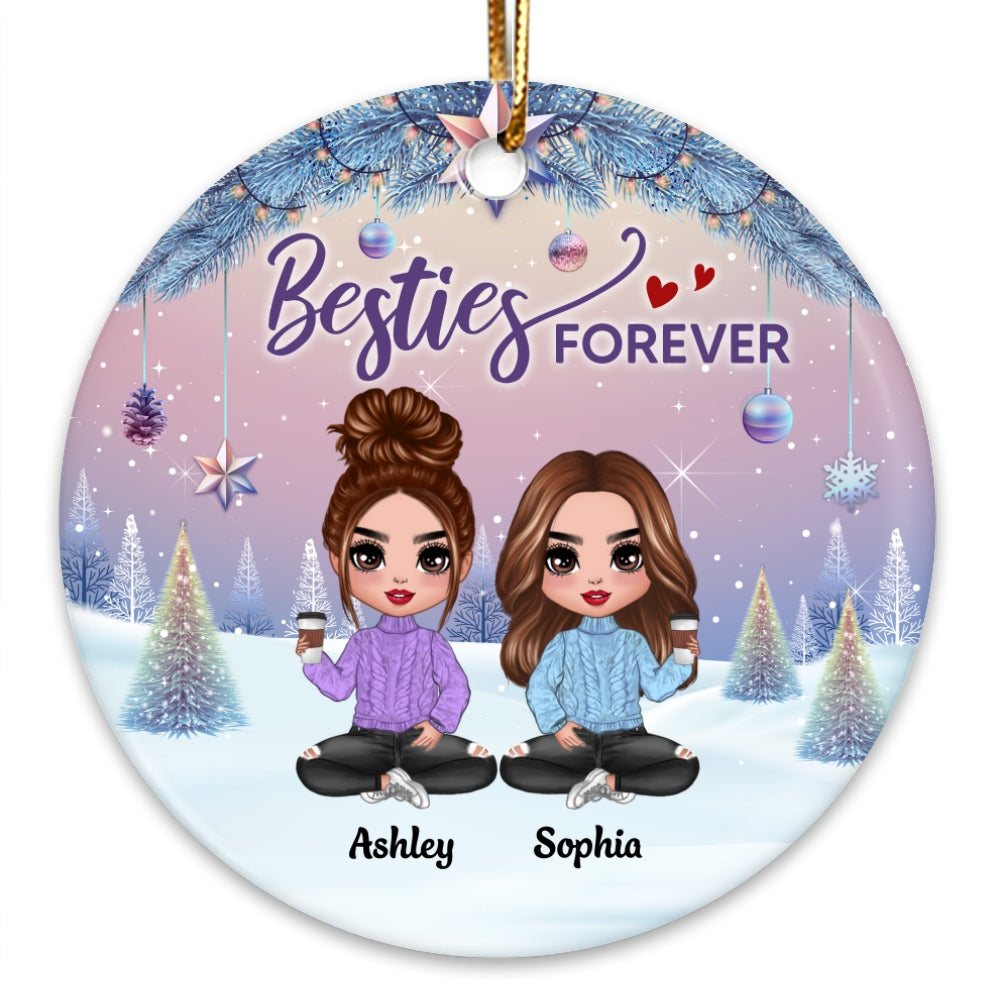Gradient Background Christmas Besties Sisters Personalized Circle Ornament