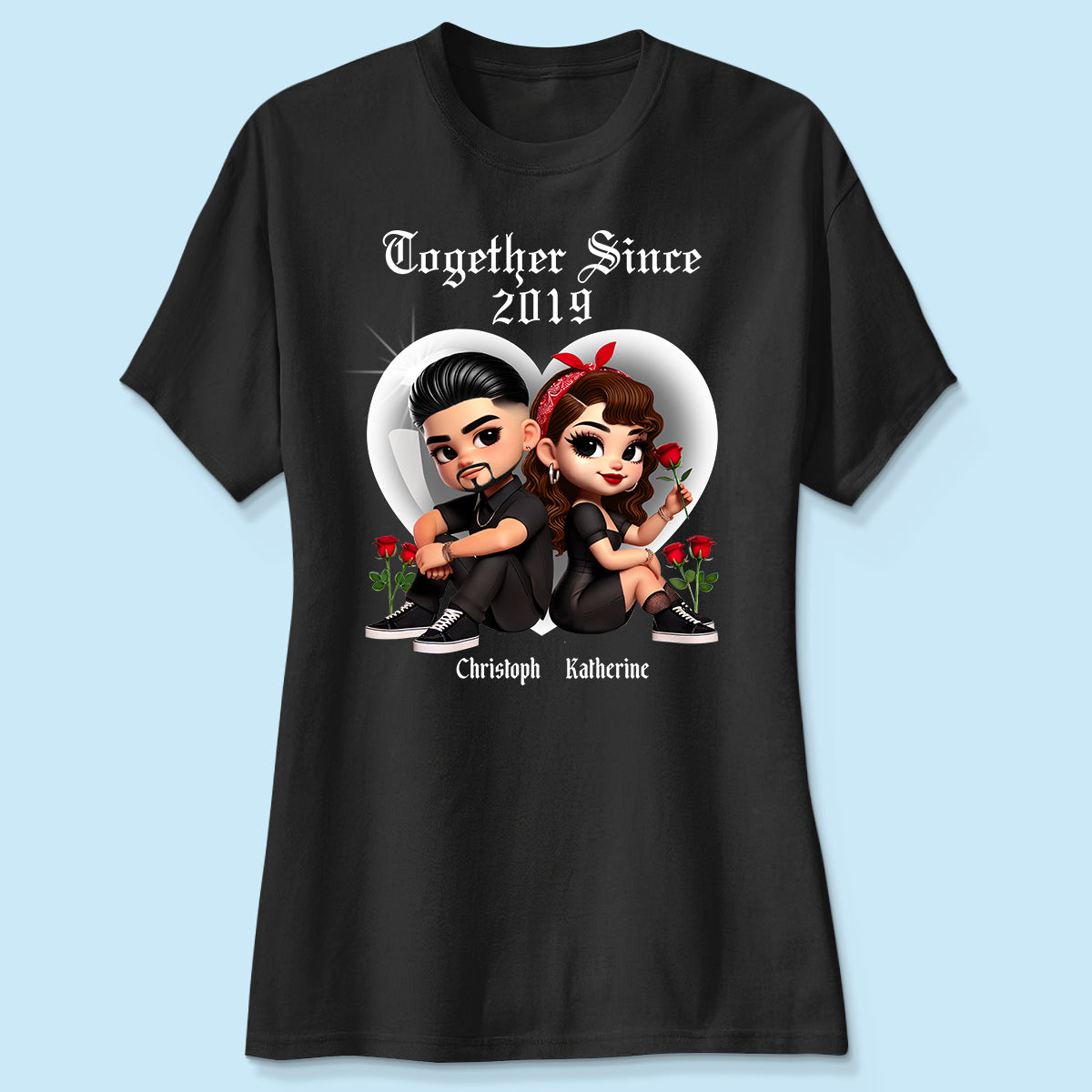 Pretty Couple Roses Heart Together Since Personalized Shirt,  Gift, Anniversary Gift for Couples