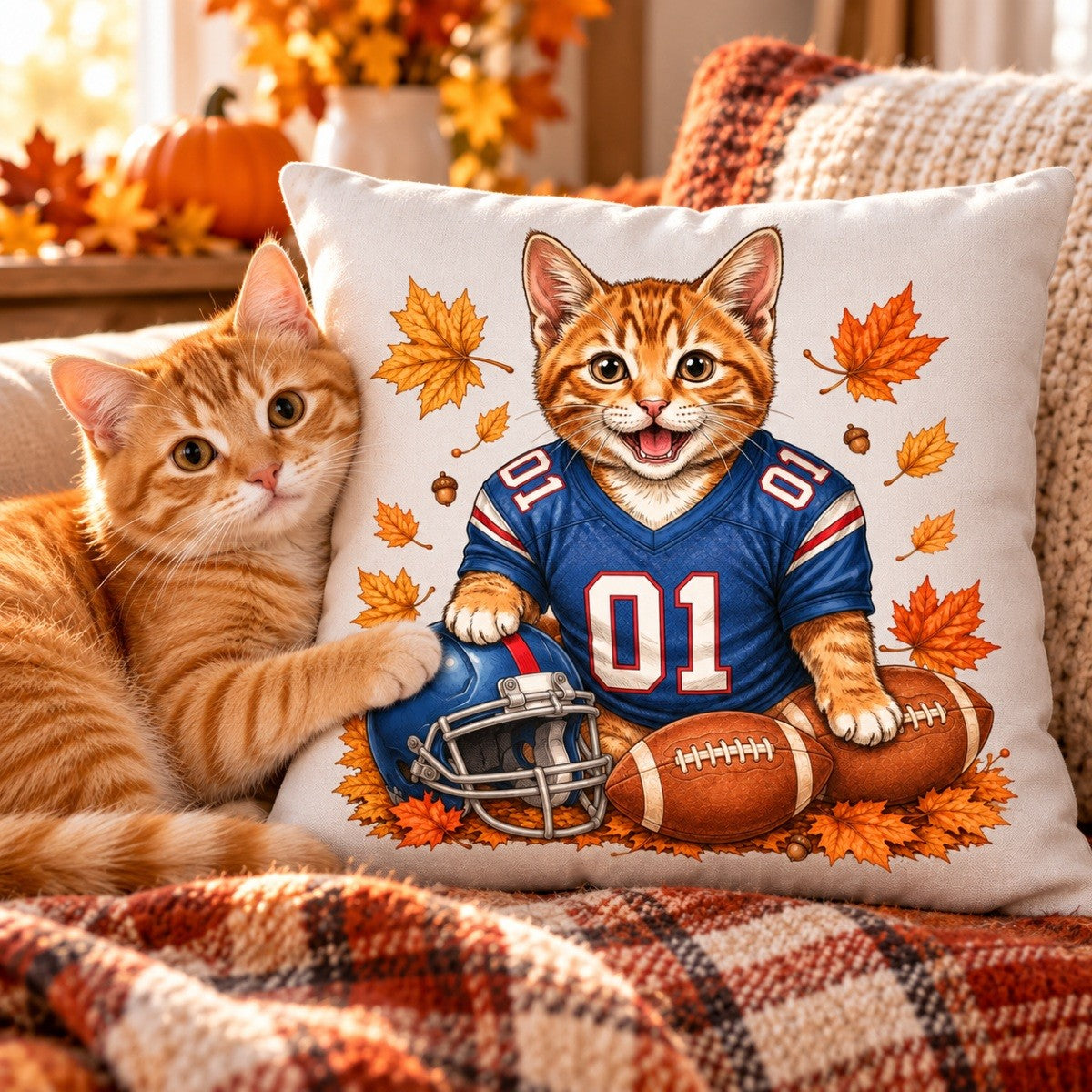 Trending Football Dog Cat Upload Photo - Personalized Pillow - Fall Season Gift For Man, Woman