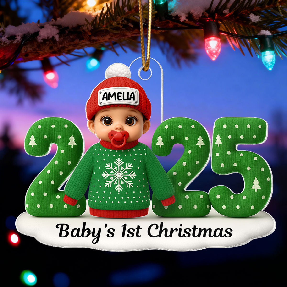 Baby In Ugly Sweater First Christmas - Personalized Acrylic Ornament - Unique Christmas Gift For New Parent, Newborn Keepsake