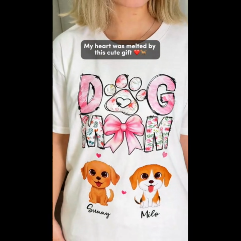 Dog Mom Pink Coquette Personalized Shirt, Watercolor Cute Dog, Gift for Dog Moms