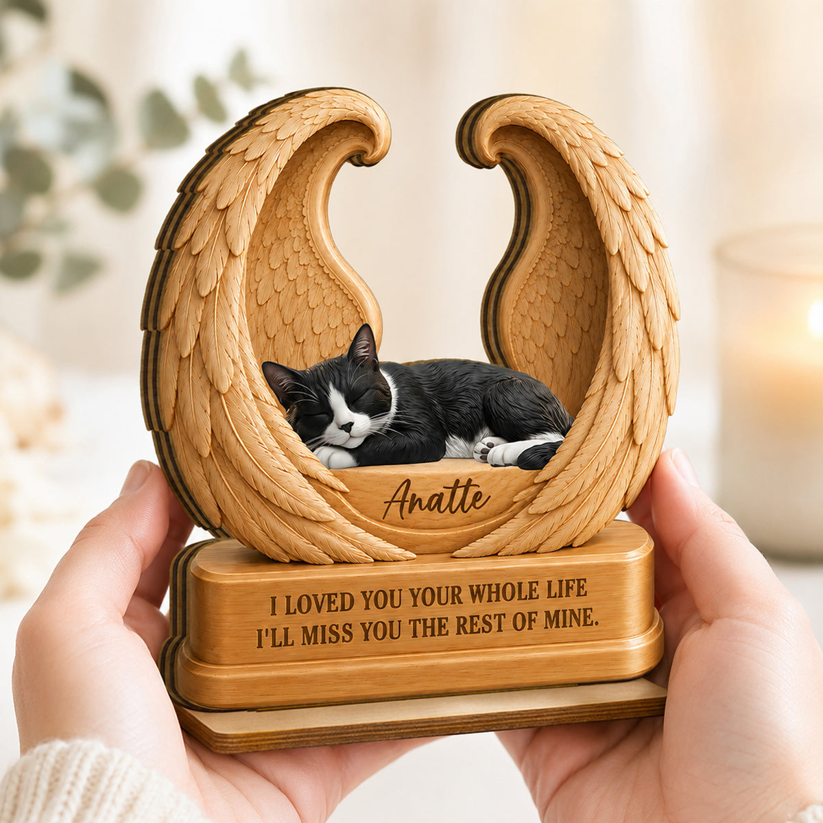 Pet Memorial Custom Photo - Personalized 2-Layered Wooden Plaque - Dog Cat Angel Wing Keepsake, Pet Loss Sympathy Gift