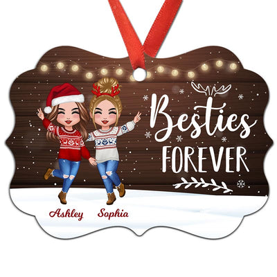 Snow Background Happy Doll Besties Personalized Christmas Ornament