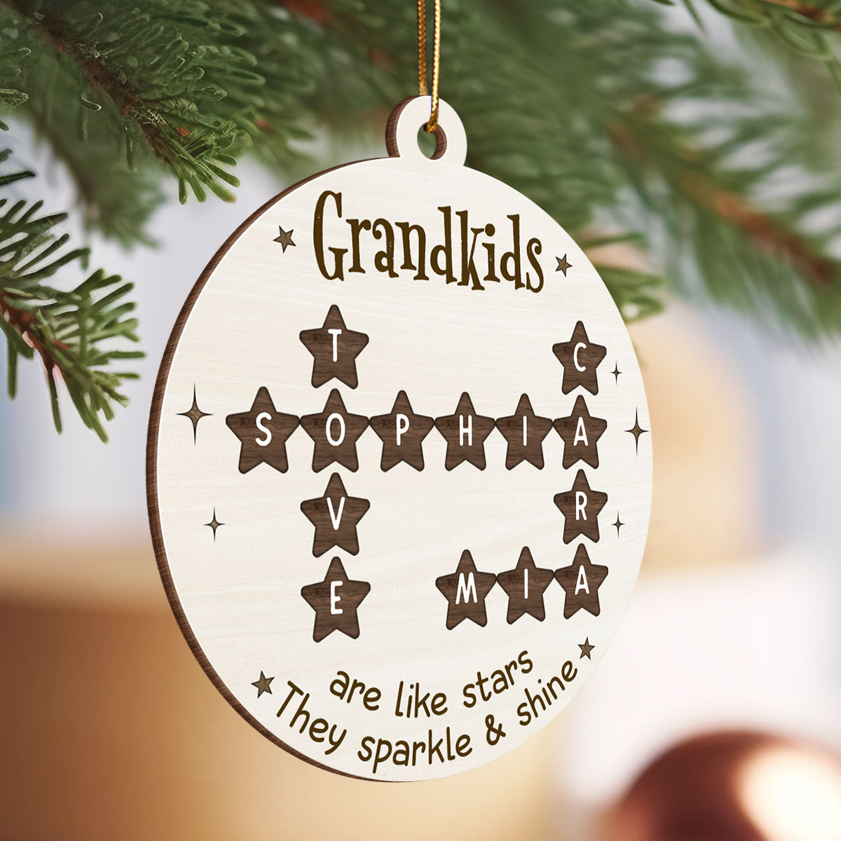 Grandchildren Are Like Stars Crossword Puzzle Personalized Wooden Ornament