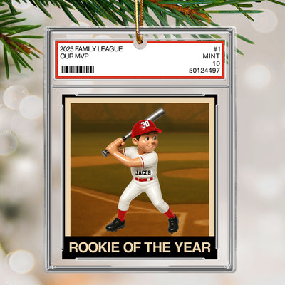 Baseball Player Family League Trading Card Style - Personalized Acrylic Ornament - Christmas Gift For Son, Grandson