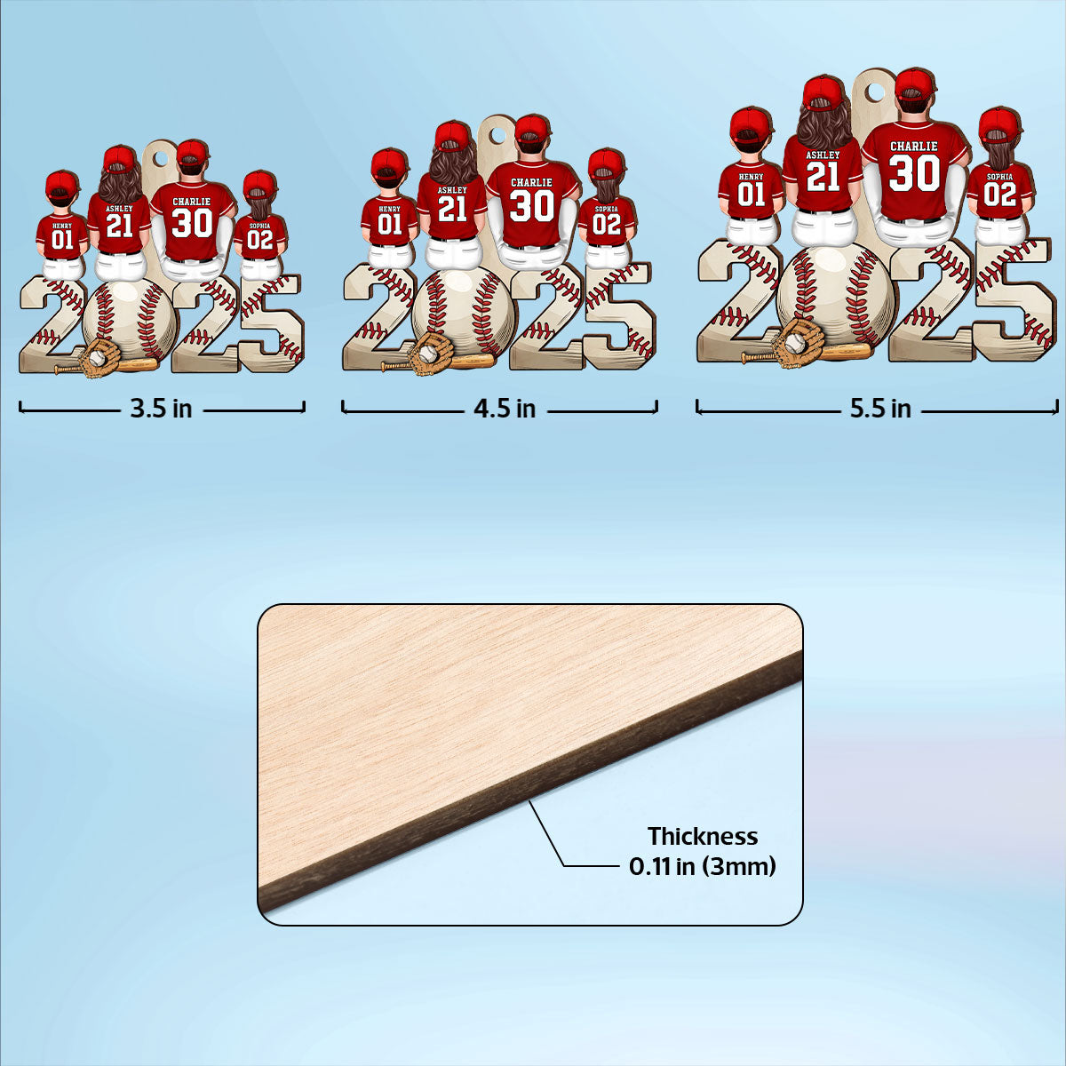 Christmas Baseball Family Personalized Wooden Ornament