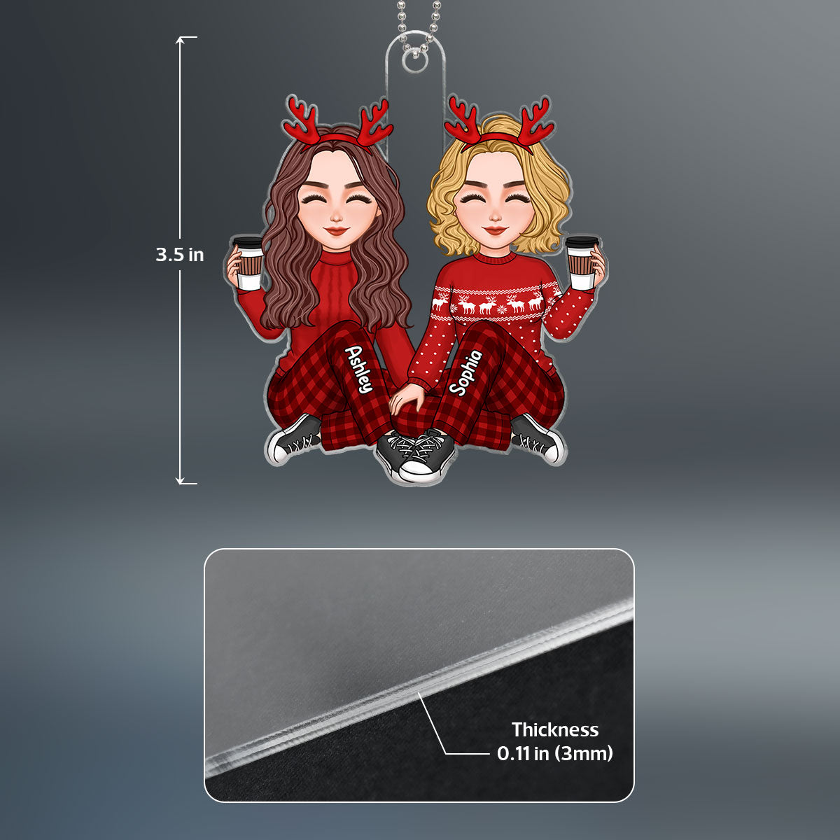 Cute Besties Sisters Christmas Gift Personalized Acrylic Ornament