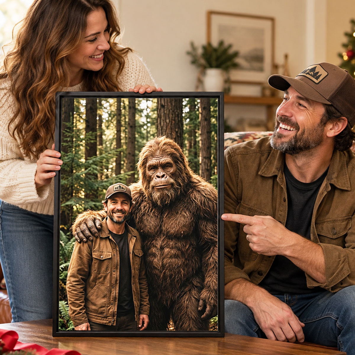 Custom Bigfoot Portrait from Photo - Personalized Poster - Vintage Christmas Gift for Dad, Husband