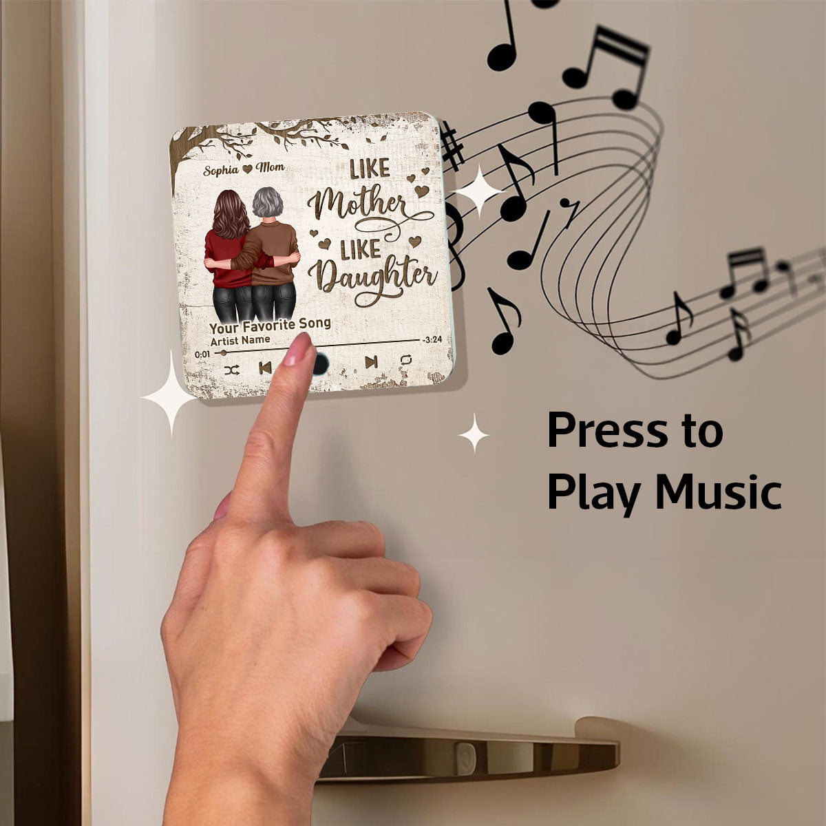 Mother Daughter Standing Back View Personalized Music Fridge Magnet, Gift For Mom Gift