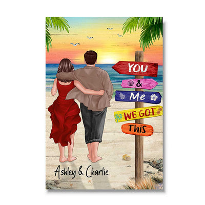 Back View Couple Walking On The Beach Our Happy Place Personalized Vertical Poster