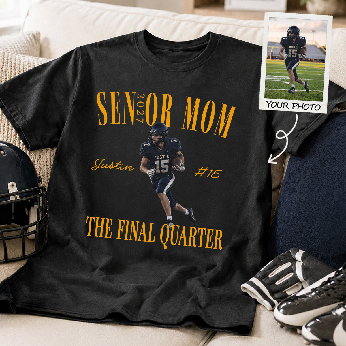 Senior Football Mom The Final Quarter - Personalized Shirt - First Day Of School Gift, Graduation Gift, Back To School Gift