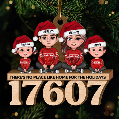 No Place Like Home Doll Family Sitting Zip Code - Personalized Wooden Ornament