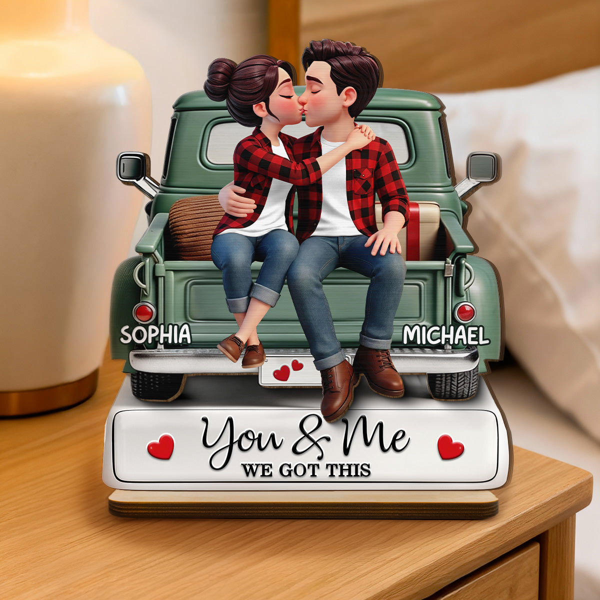 Forever Love Couple Kissing On The Truck - Personalized 2-Layered Wooden Plaque - Valentine's Day Gift For Couple, For Him, For Her