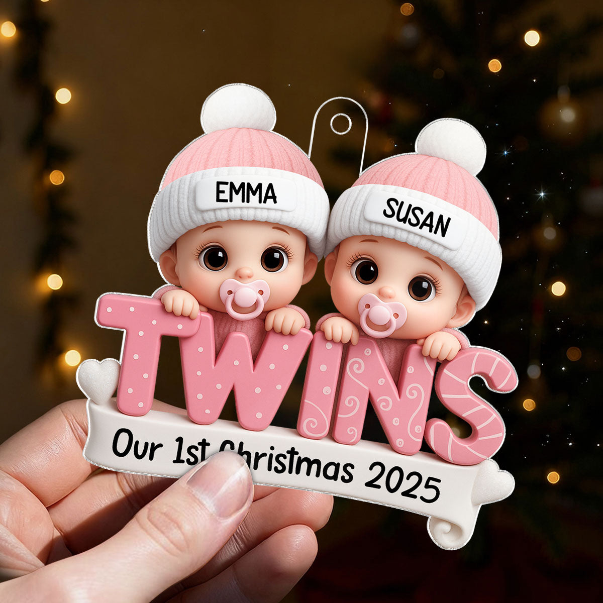 TWINS! Baby’s First Christmas Baby Blue Boy Pink Girl Custom Personalized Christmas Ornament Gift