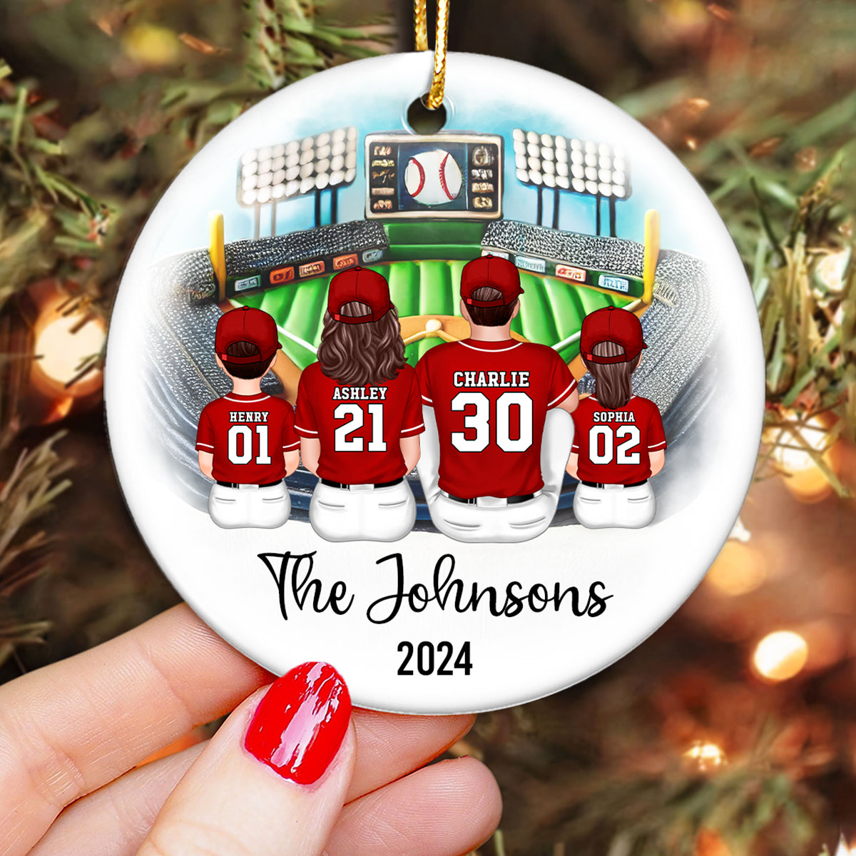 Baseball Family Watching Game Ballpark Sport Lover Personalized Ceramic Ornament