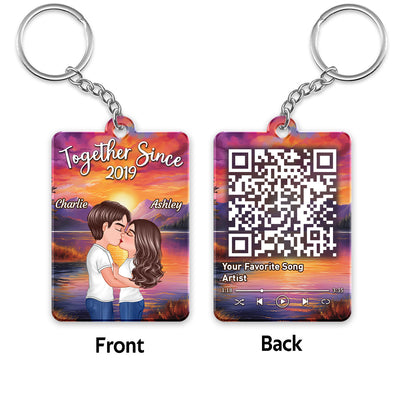 Sunset Lake Beach Couple Kissing Favorite Song QR Code Personalized Acrylic Keychain