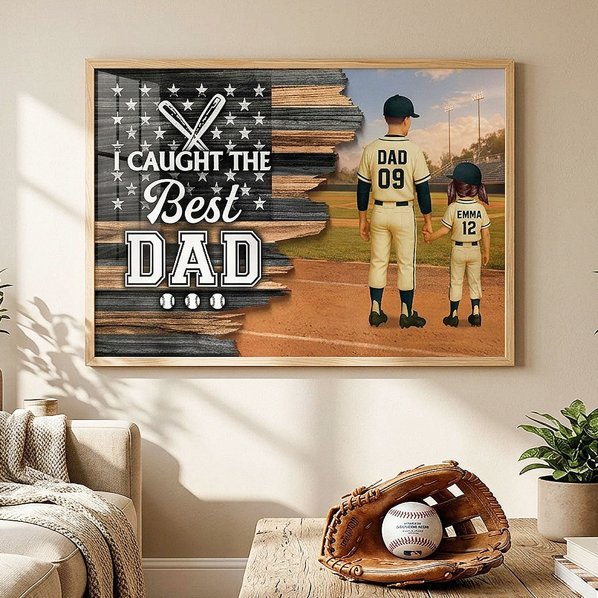 Half Flag We Caught The Best Dad - Personalized Poster - Father's Day Gift For Baseball Dad