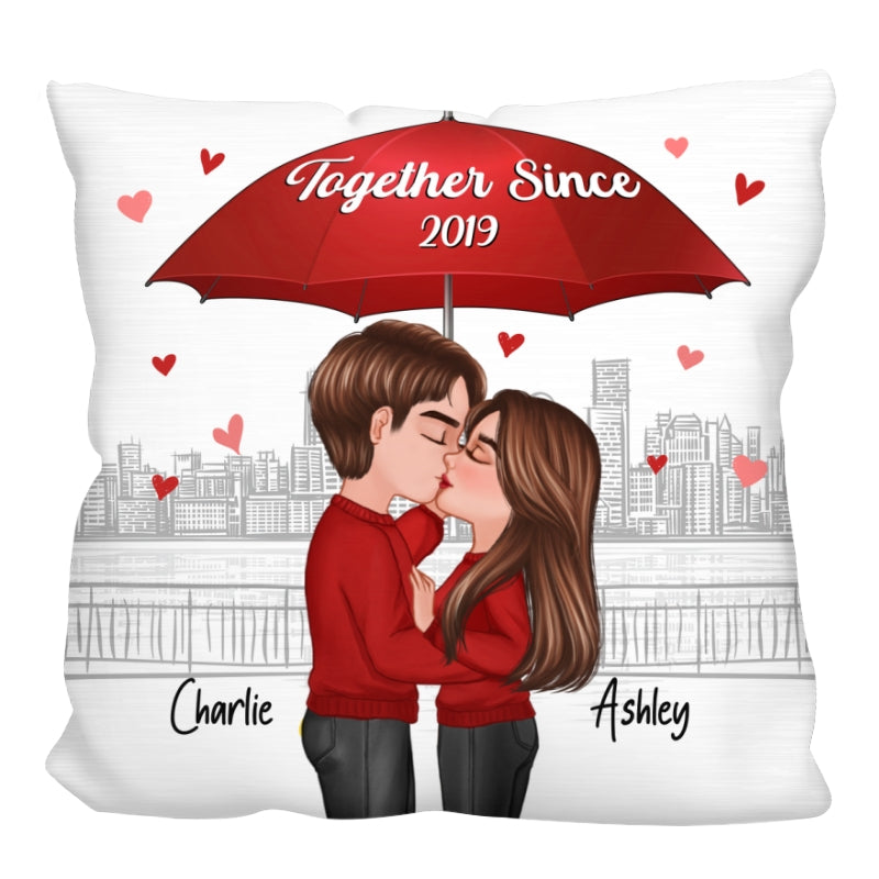 Couple Kissing Under Umbrella Valentine‘s Day Gift Personalized Pillow